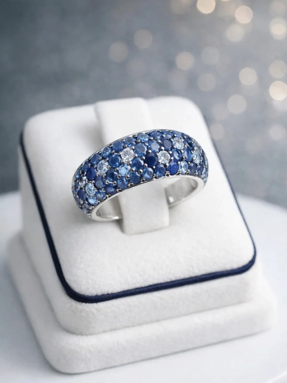 Effy Sterling Silver Blue & White Sapphire Splash Ring  Sz 7 NEW/Gift